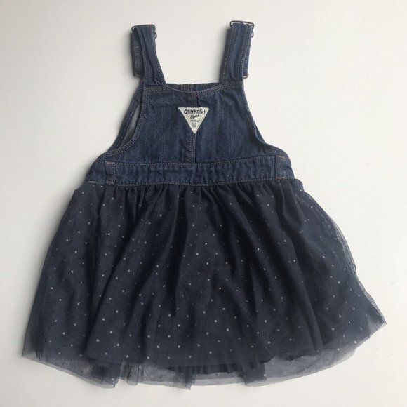 Oshkosh B’Gosh Vestbak Overall Dress Navy Tulle Gold Sparkle Polka Dot Size 3T - Picture 2 of 5